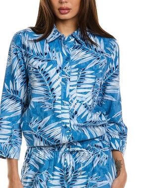 xJones New York Womens Floral, Linen-Blend Button up Shirt, Style # 10899386 - S